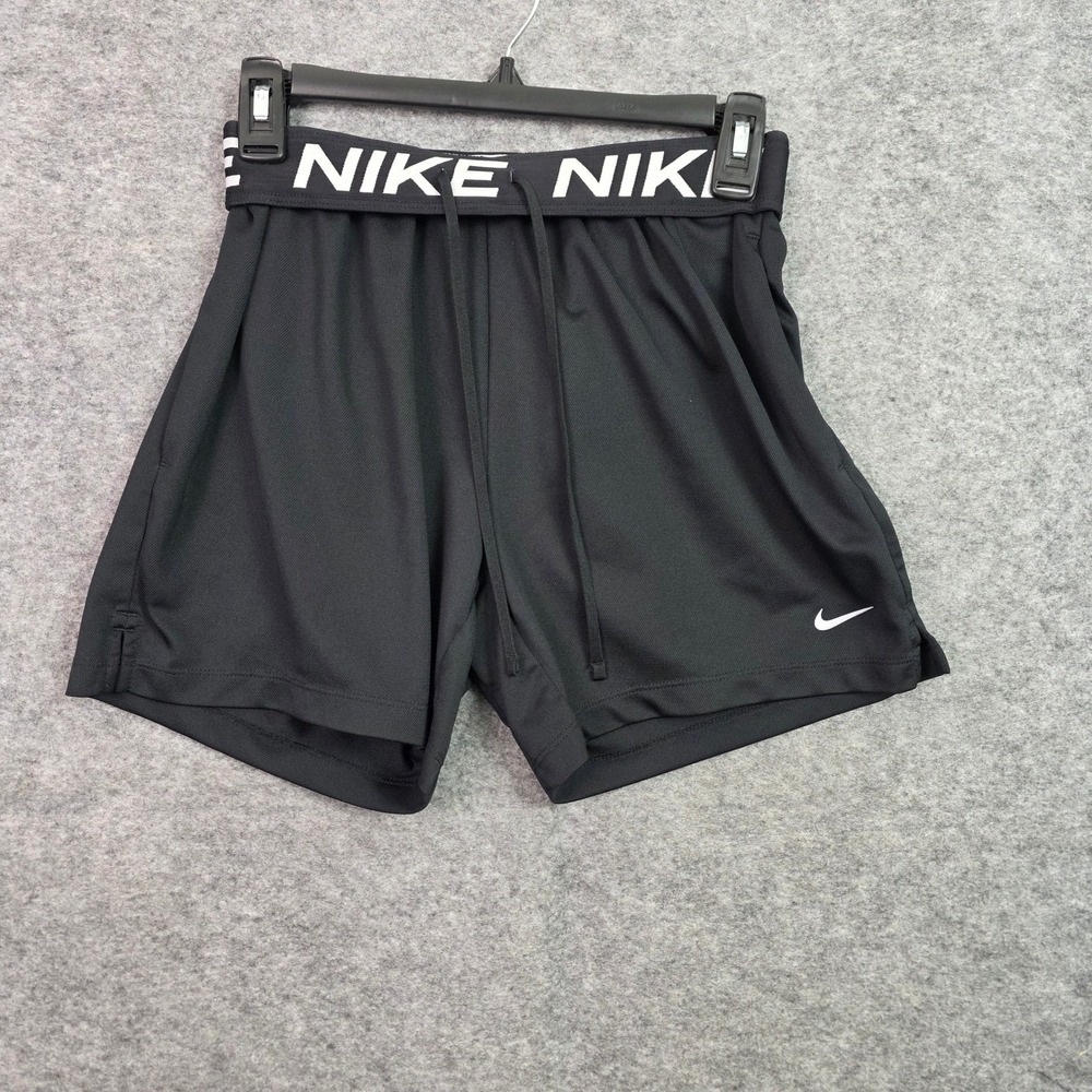 Nike Womens Black Mesh Athletic Training Shorts Logo Waistband Drawstring S